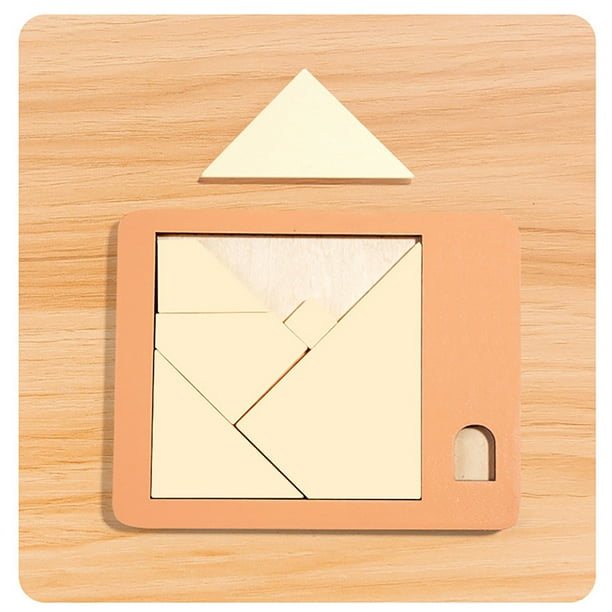 Juego de mesa Tangram de madera | Rompecabezas para adultos y niños | 5 niveles de dificultad | Pintura al agua segura y no tóxica | Juguete de descompresión de madera natural