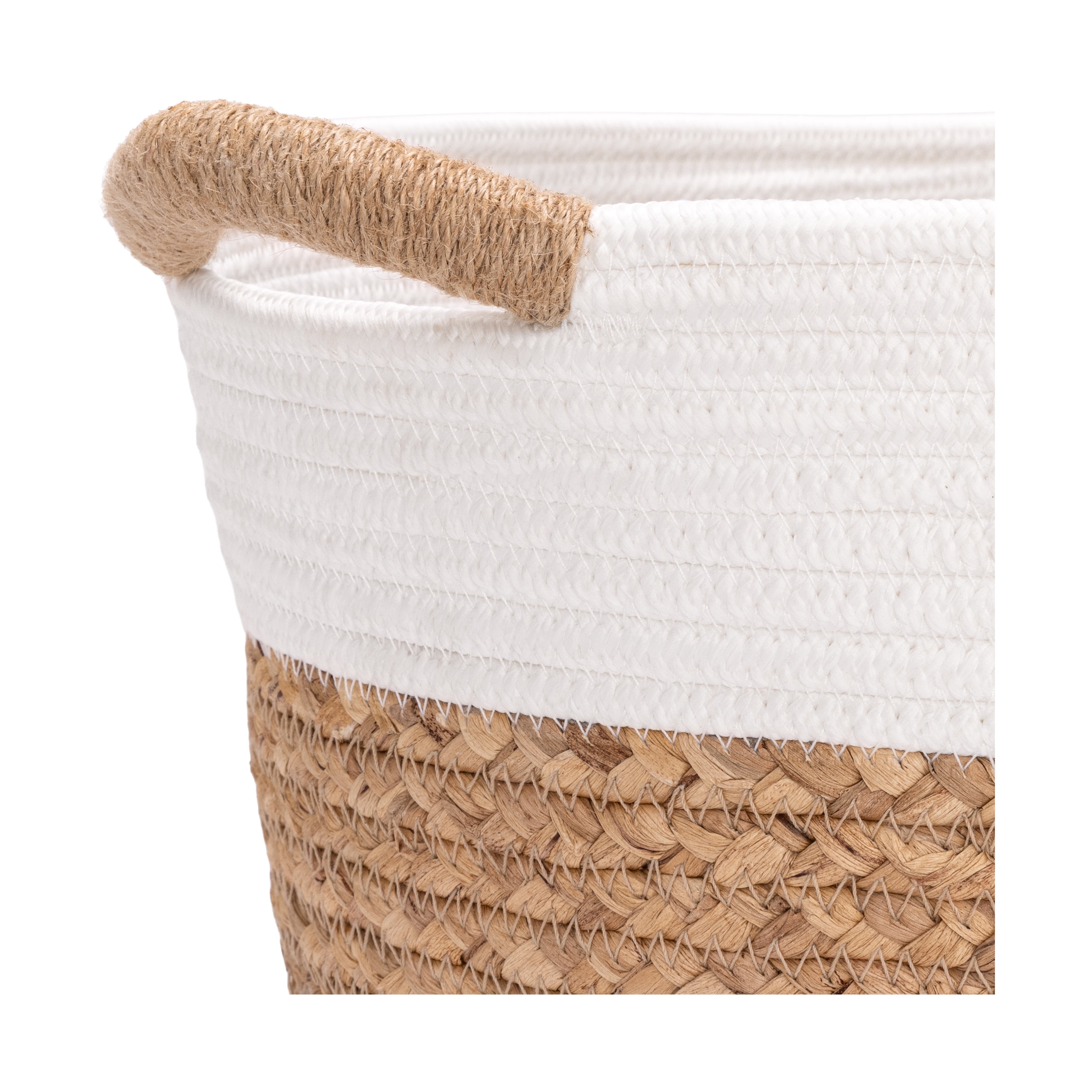Seville Classics 3-Piece Natural Water Hyacinth and Rope Handwoven Basket Set, White