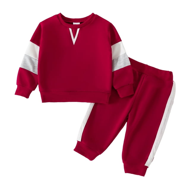 Qudderr Infant Baby Boys Girls Spring Fall Long Sleeve Pullover Sweatshirt Tops+ Jogger Pants Tracksuit Set 2PCS Outfit