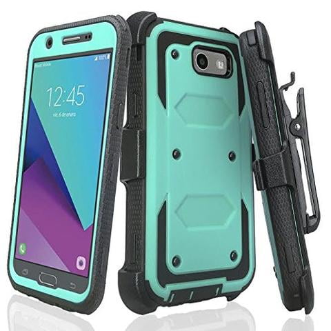 For Samsung Galaxy J3 Luna Pro, J3 Emerge Case, J3 2017, J3 Prime, Amp Prime 2, Express Prime 2, Sol 2, J3 Mission, J3 Eclipse, [ Tempered Glass Screen Protector ] Holster Combo Case - Teal
