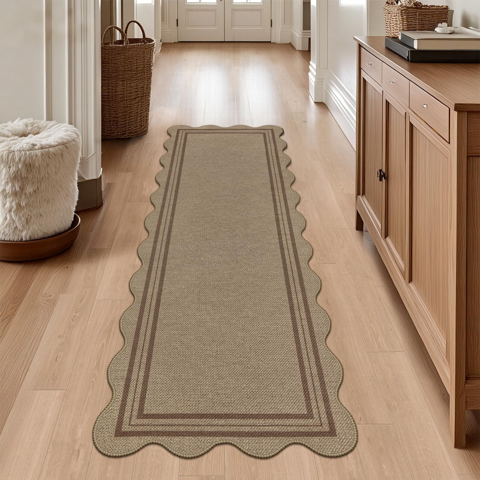 Modern Easy Jute Rug  2x6 Kitchen Runner Washable Runners For Hallways Farmhouse Carpet Non Slip Indoor Outdoor Contemporary Door Mat Porch Laundry Entryway