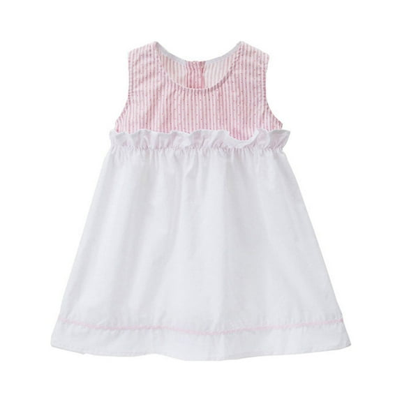 Sngxgn Girls Summer Dresses Square Neck Ruffle Sleeve Tie Back A-Line Swing Casual Midi Dress(Pink,130)