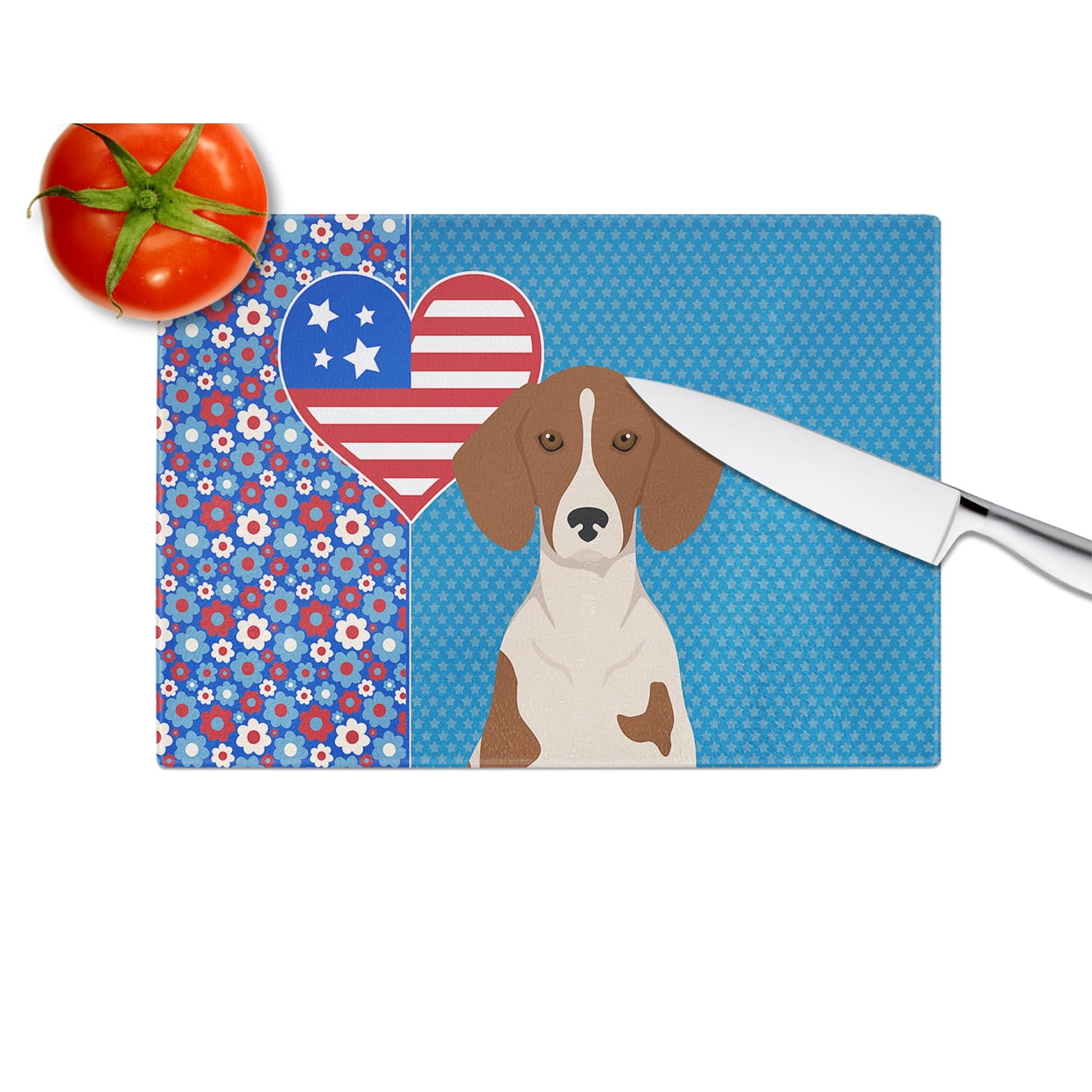 Red Piebald Dachshund Glass Cutting Board Large 12 in x 15 in