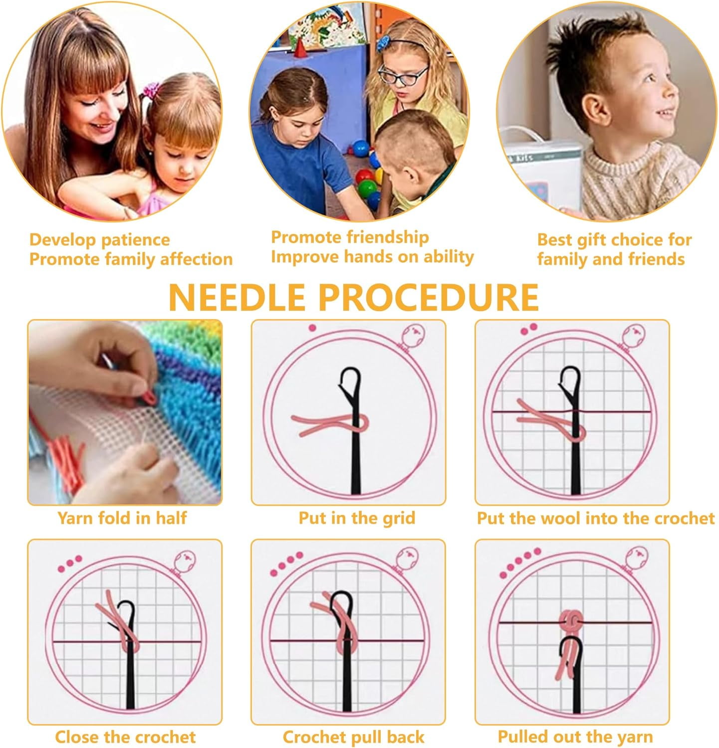 Yardly Latch Hook Kits for Kids and Adults: Beginner Handmade Needle Crochet Yarn Kits Embroidery Crochet Mat Needlework Knotted Cushion, Color Pattern Pre-Printed & Pre-Cut Yarn, 12x12in (A6)