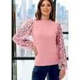 thumbnail image 3 of Women's Confetti Sequin Balloon Long Sleeve Mock Neck Pullover Sweatshirt, Pink, X-Large, 3 of 7