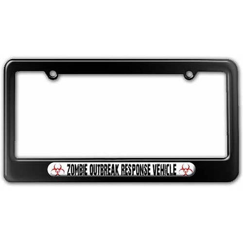 Zombie Outbreak Response Vehicle White, Biohazard License Plate Tag Frame, Multiple Colors
