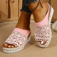 thumbnail image 2 of Rokment Crochet Platform Wedge Sandals for Women Boho Beach Summer Fashion Casual Mesh Lace Espadrilles Chunky Heeled Dress Slip on Slides Vacation Walking Shoes Pink Size 9, 2 of 5