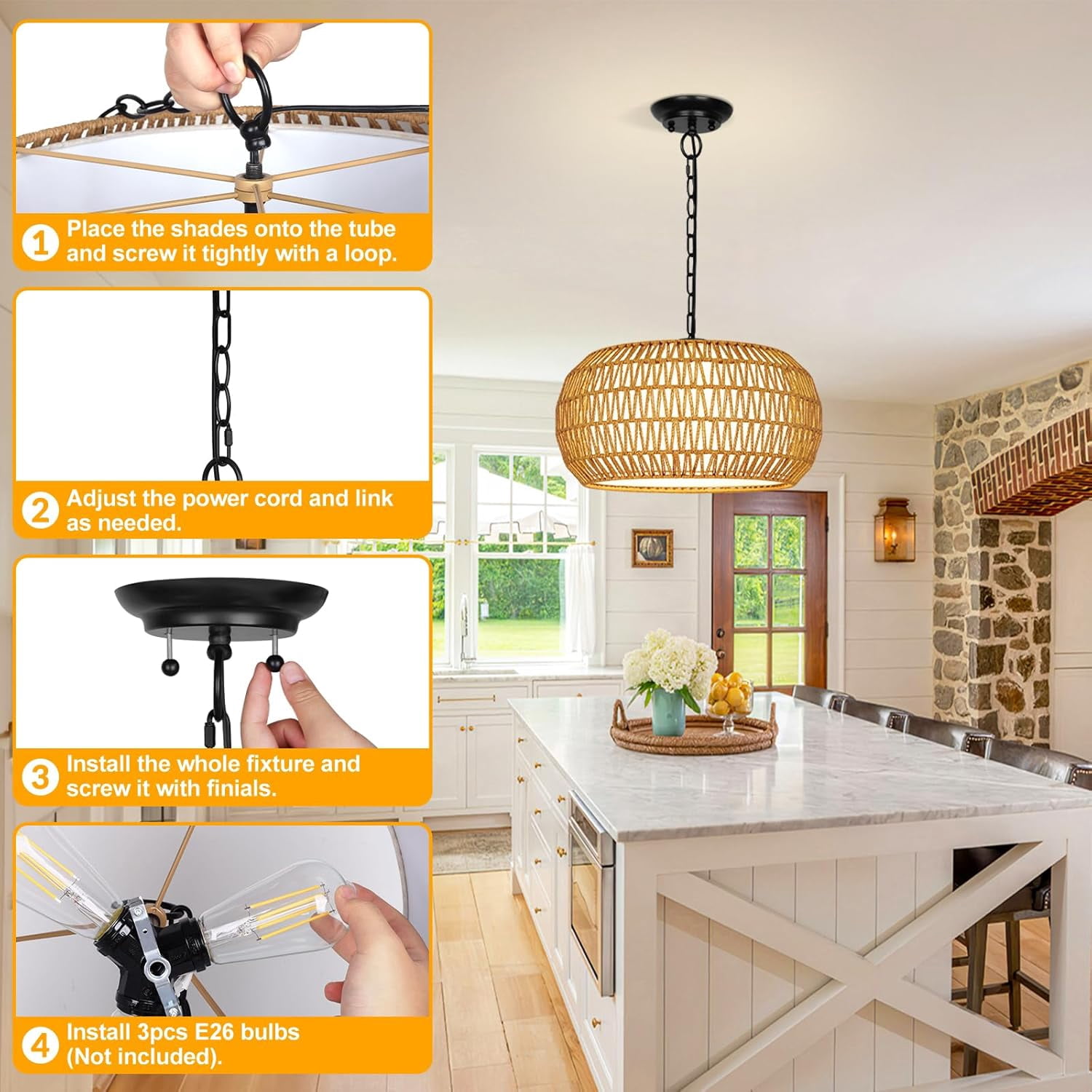 Nordic Hygge 19" Rattan Chandeliers