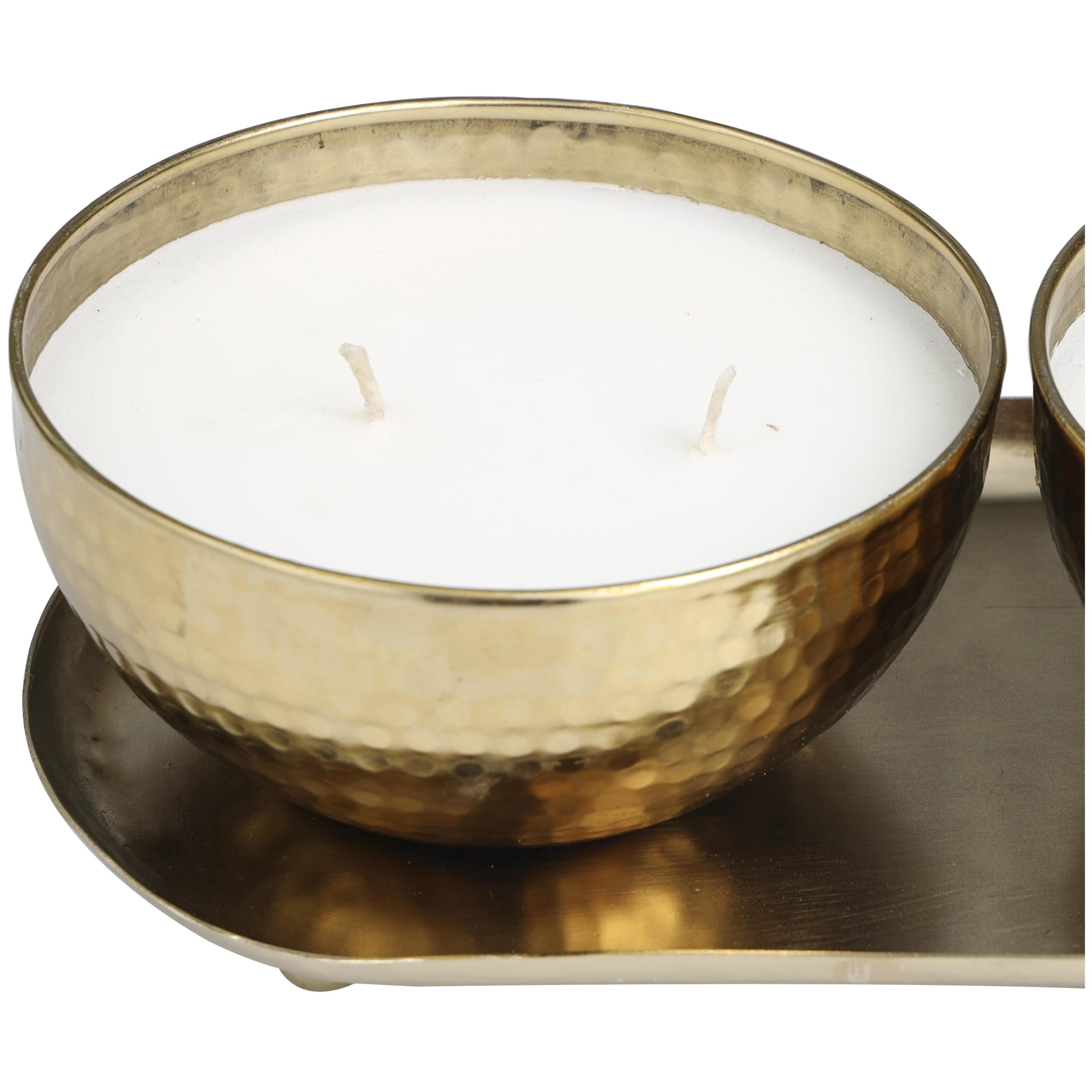 DecMode 2 Holder Gold Metal Egyptian Mint Scented Hammered 12 oz 2 Wick Candle with White Wax, (Set of 2)
