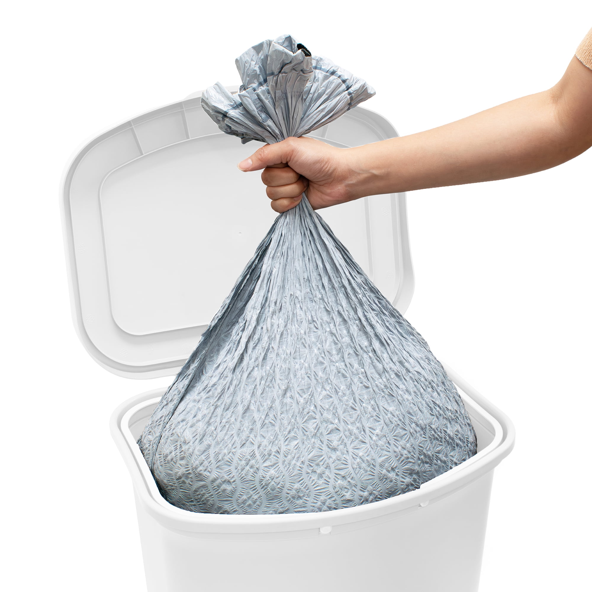 Glad Kitchen Trash Can with Lid, Step Foot Pedal and Garbage Bag Rings, 13 Gallon, White