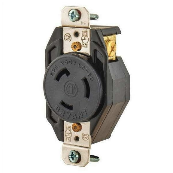 Bryant Locking Receptacle,Black,250VAC,2 HP,20A 70620FR