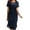 Dark Blue, variant on Women's Fall Round Neck Short Sheer Sleeve Ruched Ruffle Midi Dress, Chiffon Cocktail Dress for Wedding Guest Gala Semi-Formal Event