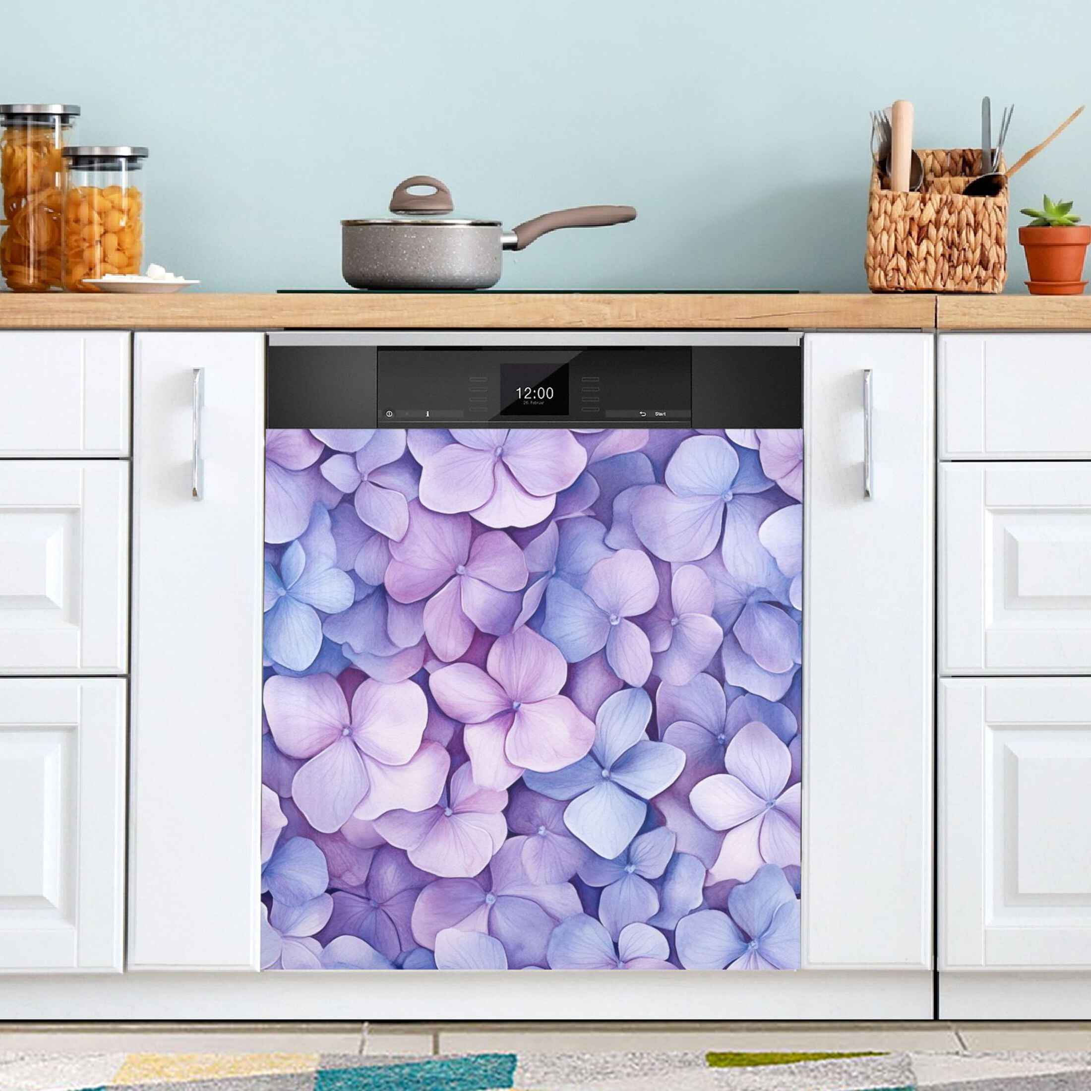Dishwasher Magnetic Sticker 23x26 Inch Refrigerator Magnetic Sticker Washing Machine Magnetic Sticker Kitchen Panel Magnetic Sticker Home Decor Purple Hydrangea Petals