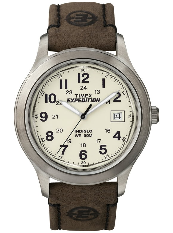 Timex Mens Expedition Metal Field Watch, Brown Leather Strap