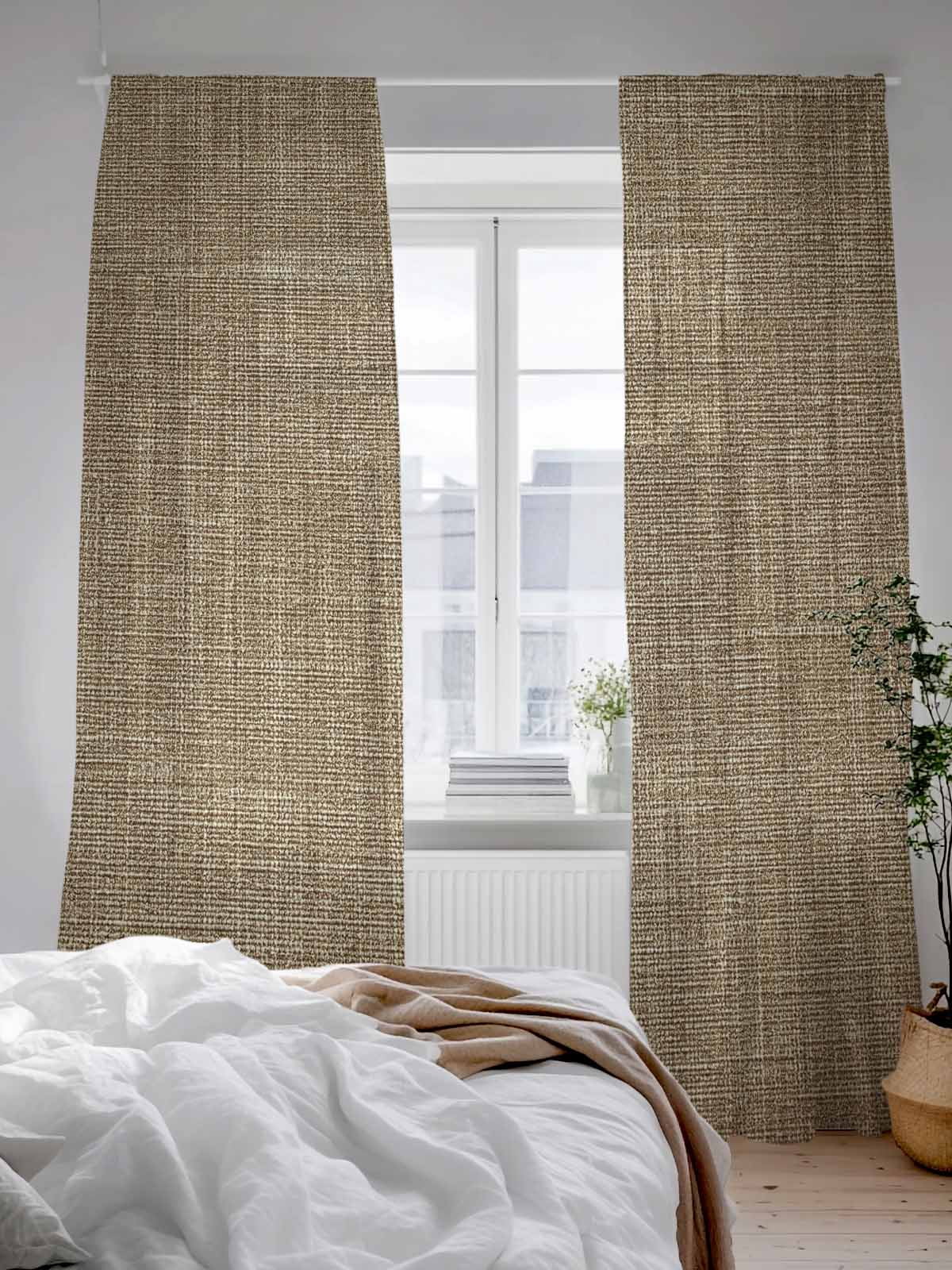 Brown Linen Sheer Curtains 96 Inch Long 2 Panels, Farmhouse Pure Color Country Vintage Light Filtering Rod Pocket Semi Sheer Curtains, Sheer Voile Drapes for Living Room Bedroom, 52"x96"