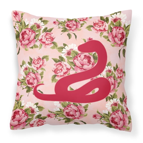 Carolines Treasures Snake Shabby Chic Pink Roses Fabric Decorative Pillow 14Hx14W multicolor