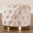 thumbnail image 4 of Baxton Studio Valeria Glam Light Beige Velvet Fabric Upholstered Gold-Finished Button Tufted Ottoman, 4 of 5