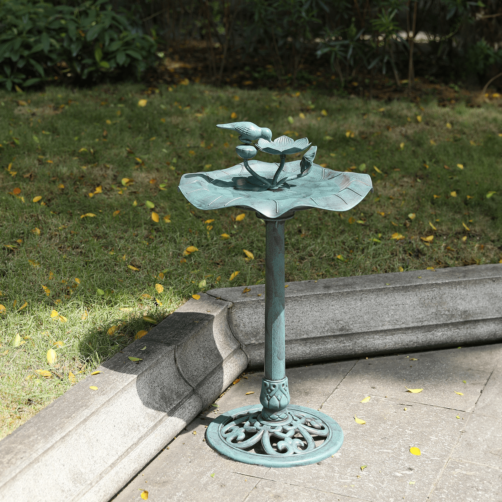 MoNiBloom 28" Outdoor Pedestal Bird Bath, for Garden Patio Backyard Décor, Green