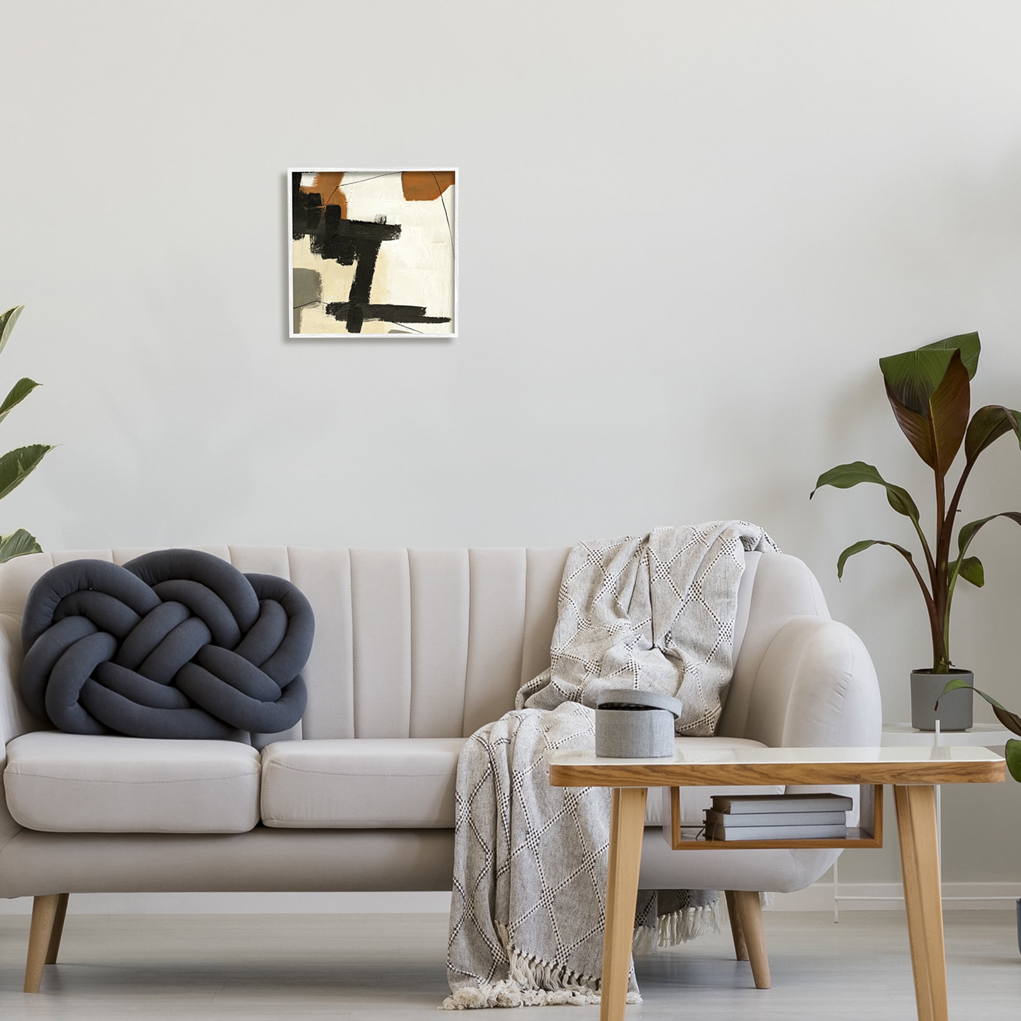 Stupell Industries Beige Contemporary Abstraction Abstract Painting White Framed Art Print Wall Art, 12 x 12