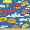 thumbnail image 2 of Rain Fabric by the Yard, Pattern with Colorful Florally Ornamented Umbrellas on Sky Background with Clouds, Decorative Upholstery Fabric for Sofas and Home Accents, Multicolor by Ambesonne, 2 of 5