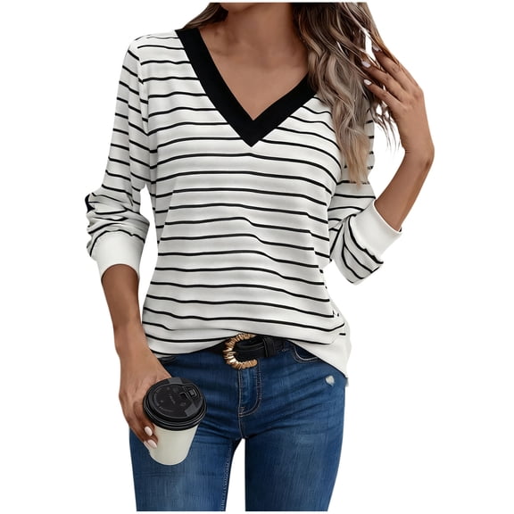 Women Oversized Striped Sweatshirt Cute Crewneck Long Sleeve Pullover Top Casual Y2K Spring Clothes Workout Shirt