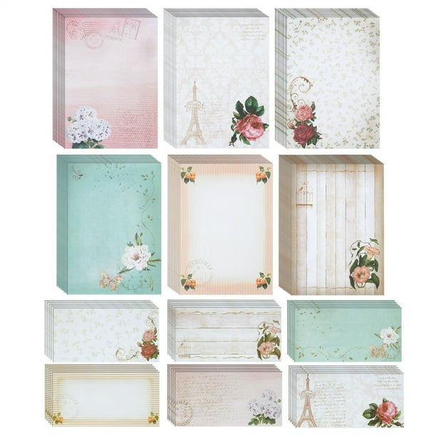 90 Piece Vintage Letter Writing Paper Set (60 Floral Stationery and 30 Matching Envelopes