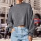 thumbnail image 1 of Suéter Jersey de cuello redondo para mujer Jersey de punto informal Suéter corto Suéter de color sólido Tops Cgtredaw Gris M para Mujer, 1 of 1