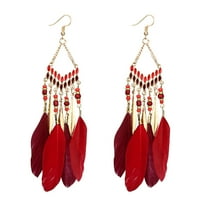 KDSJSXW Earrings Women Fringed Beads Long Feather Earrings With Matching Earrings Gold Studs Earrings for Women Pearl Stud Earrings Flat Back Earrings(Red,13X4cm)