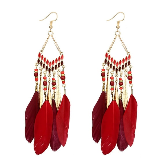 hoksml Earrings For Women Women Fringed Beads Long Feather Earrings With Matching Earrings Clearance