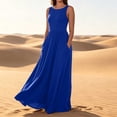 thumbnail image 5 of Bxsruta Womens Maxi Dress Casual Long Flowy Summer Sundress Sleeveless Crew Neck Pleated Dresses, 5 of 8