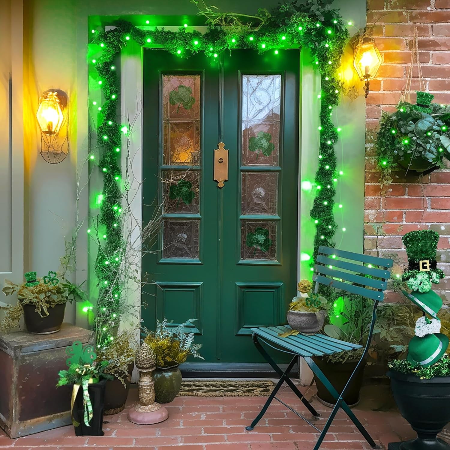 2 Pack Green Solar Fairy Lights, Each 33ft 100 LED Green Solar Lights Outdoor, Waterproof St Patricks Day String Lights for Outside Patio Garden Party Tree Decorations