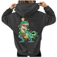 thumbnail image 1 of Mujer Otoño Invierno Navidad Color bloque dinosaurio linterna estampado cuello en V manga larga con capucha Tops pulóver blusa Fridja FKASFK3430, 1 of 4