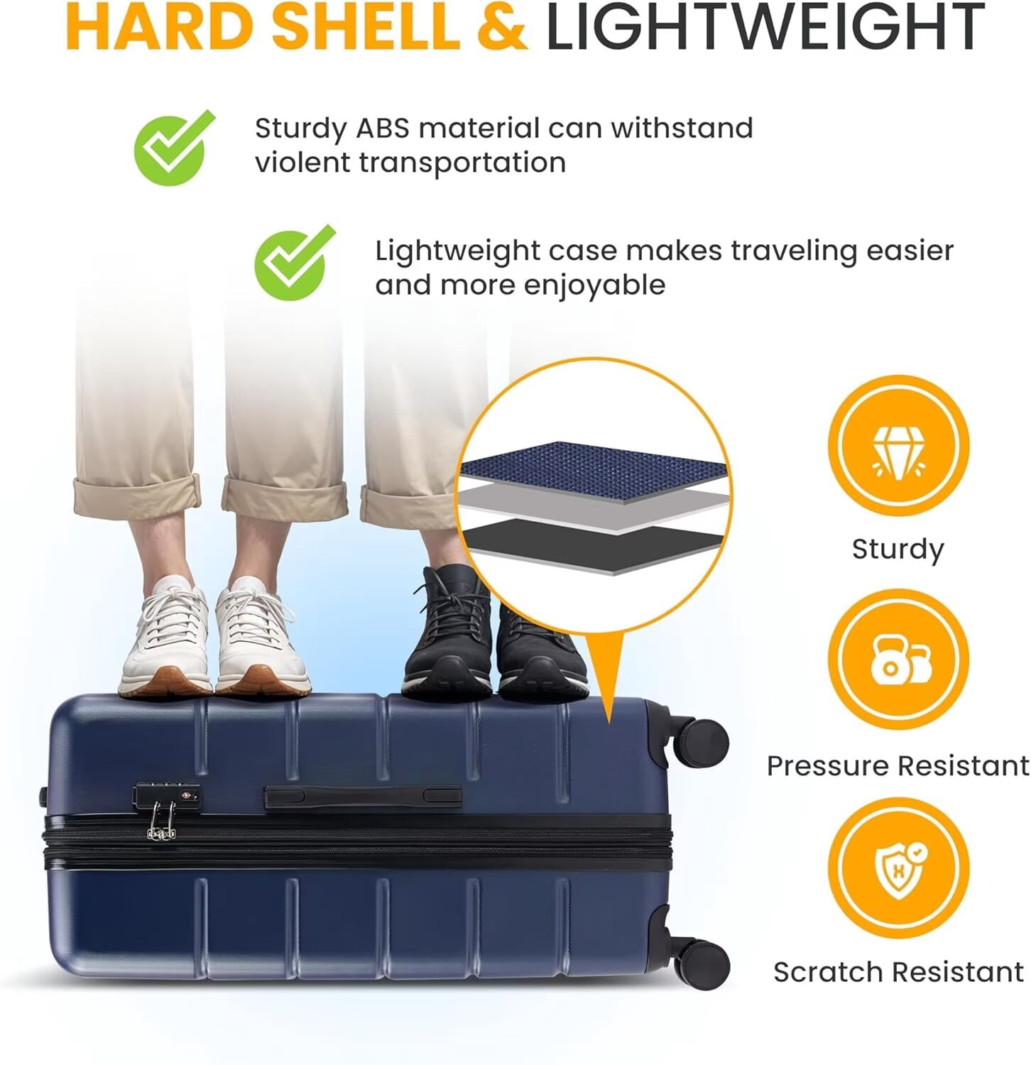 QUIOCOZY 28-inch Hardside Checked Luggage, Lightweight Expandable Suitcase with Spinner Wheels and TSA Lock, Blue