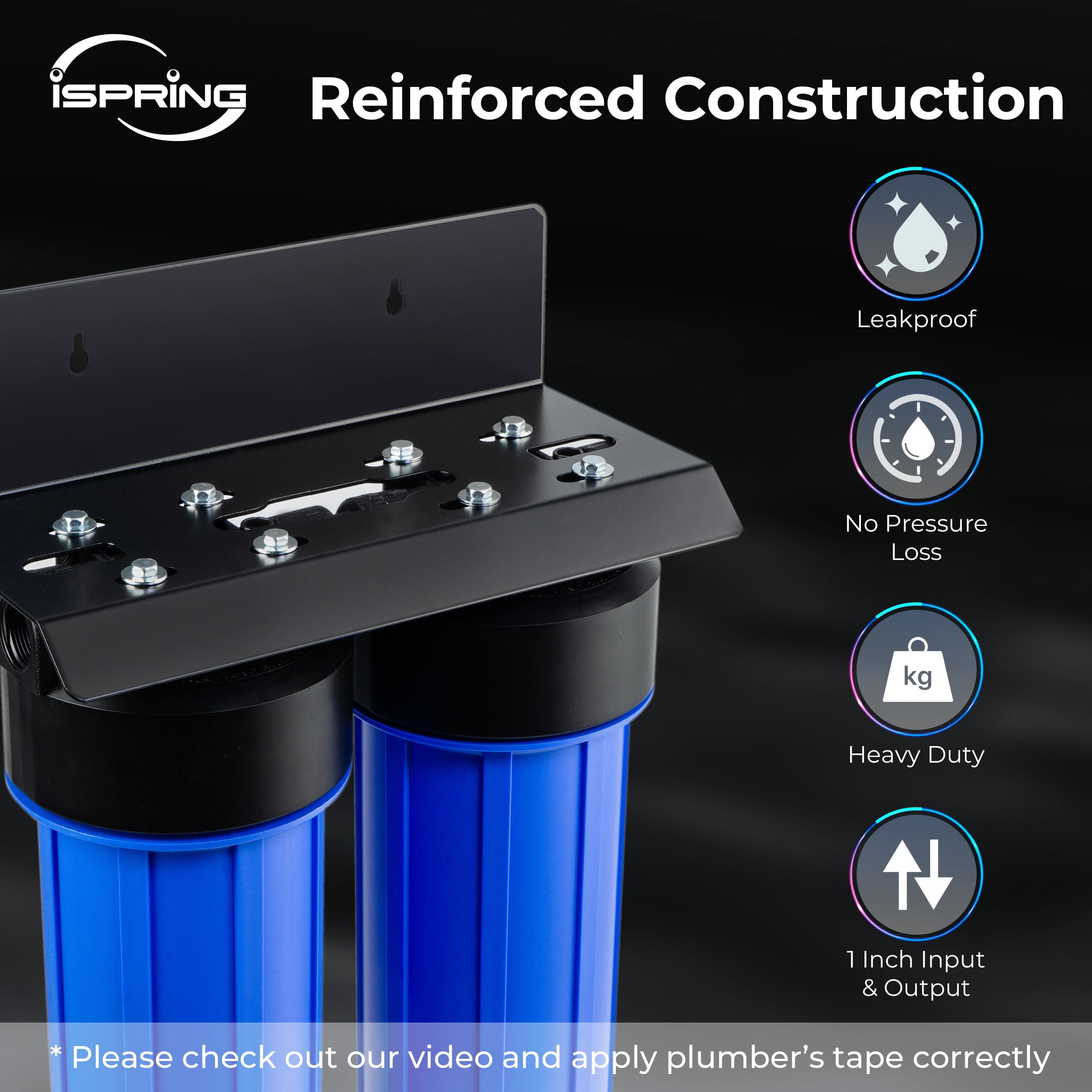 iSpring Whole House Water Filter System, Reduces Sediment, PFAS, Heavy Metals, Chlorine, Chloramine, Hydrogen Sulfide, 2-Stage Whole House Water Filtration System, Model: WGB22B-KS