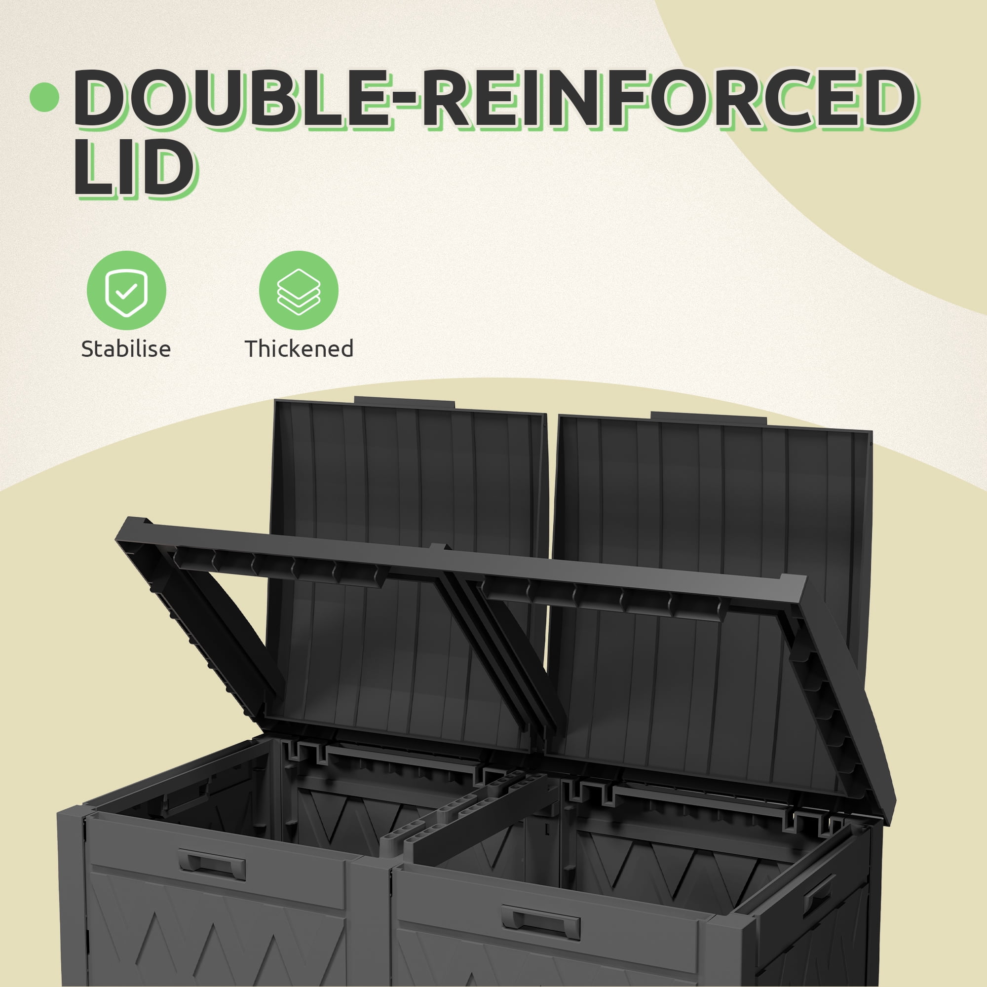 Uforic 62 Gallon Double Compartment Outdoor Trash Can, Waterproof Resin Garbage Bin with Tiered Lid and Drip Tray for Patio, Deck, Backyard, Black
