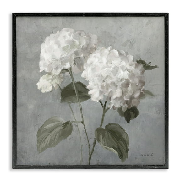 Stupell Industries White Hydrangeas Pair Plants & Flowers Painting Black Framed Art Print Wall Art, 12 x 12