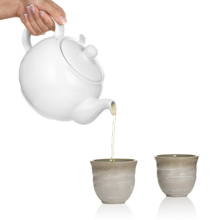SAKI Large Porcelain Teapot, 48 Ounce Tea Pot with Infuser,  Loose Leaf and Blooming Tea Pot - Black: Teapots
