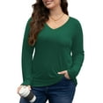 thumbnail image 2 of FlorCurve V Neck T-Shirts for Women Plus Size Long Sleeve Shirts Lightweight Tunic Tops, Army Green XL, 2 of 7