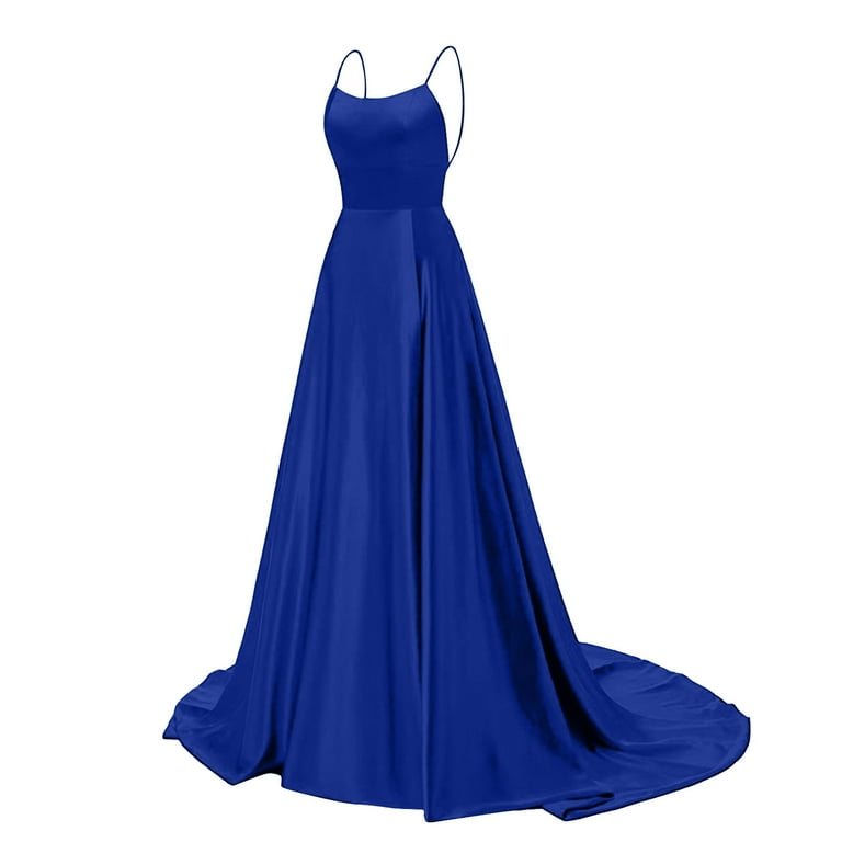Spaghetti Straps Satin Royal Blue Prom Dress With Pockets Spaghetti Straps Satin Royal Blue Prom Dress With Pockets