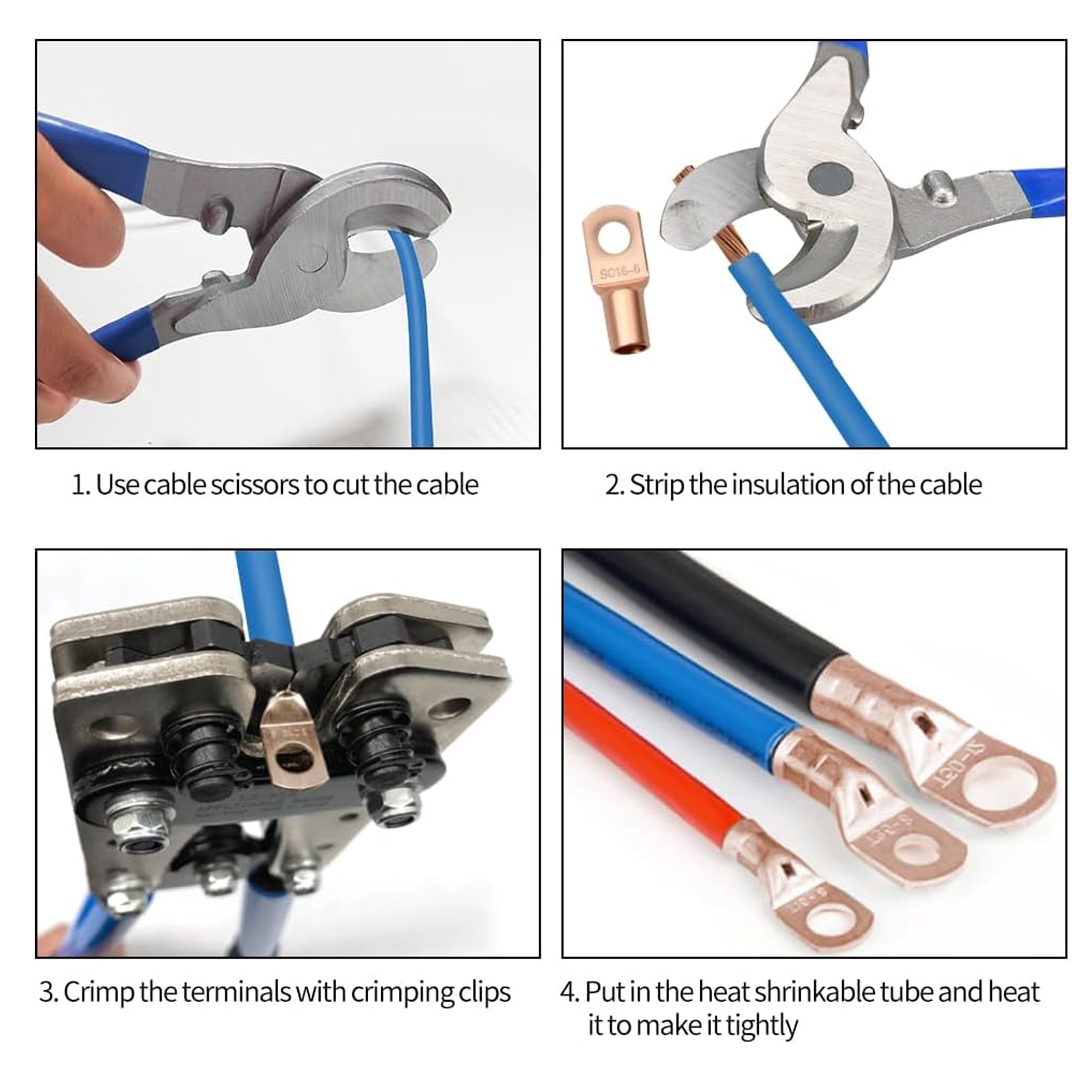 38Pcs Battery Cable Lug Crimping Tool Kit with Cable Cutter Ring Terminals Heat Shrink Tubing, Wire Crimper for AWG 8-1/0 Electrical Lug