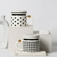 thumbnail image 2 of Covered Ceramic Coffee Mug Cup with Lid, Black Polka Dot Design Drinkware, Light Luxury Gift Tea Cup for Home Office, 2 of 6