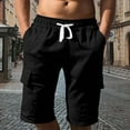 thumbnail image 2 of MIXUE Mens Shorts Summer Linen Solid Color Elastic Waist Drawstring With Large Pockets Beach Sports Loose Fit Casual Holiday Wear,Black,XXXL, 2 of 8