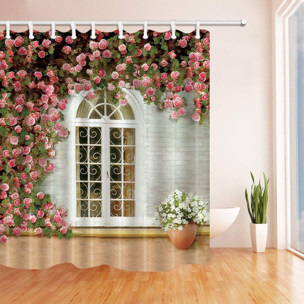 ARTJIA House Decor Flowers of Yard Climb on White Window Polyester