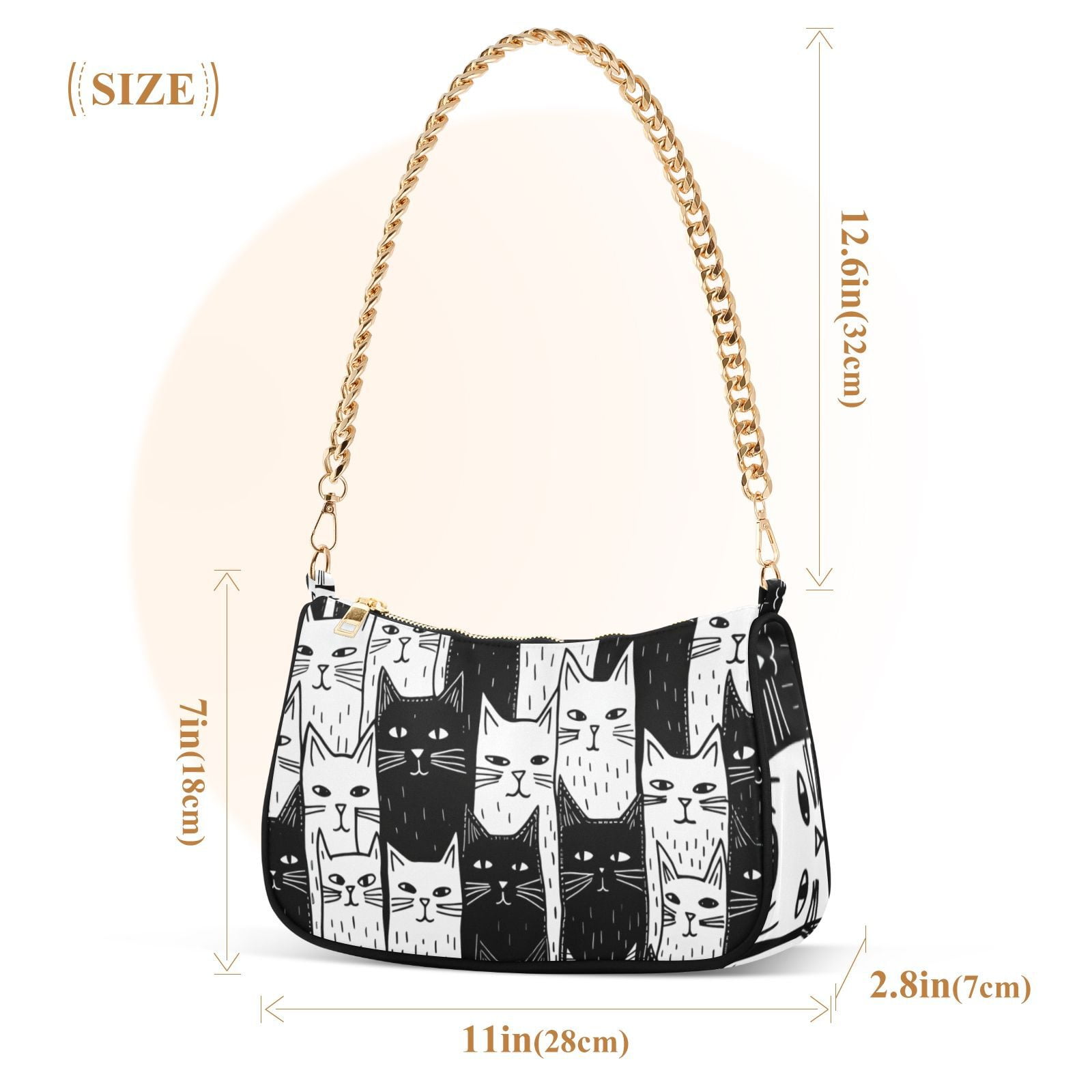 Black and White CatsWomen Small Shoulder Bag Crossbody Tote Hobo Bags Purse Clutch Handbags with Chain Strap for Women