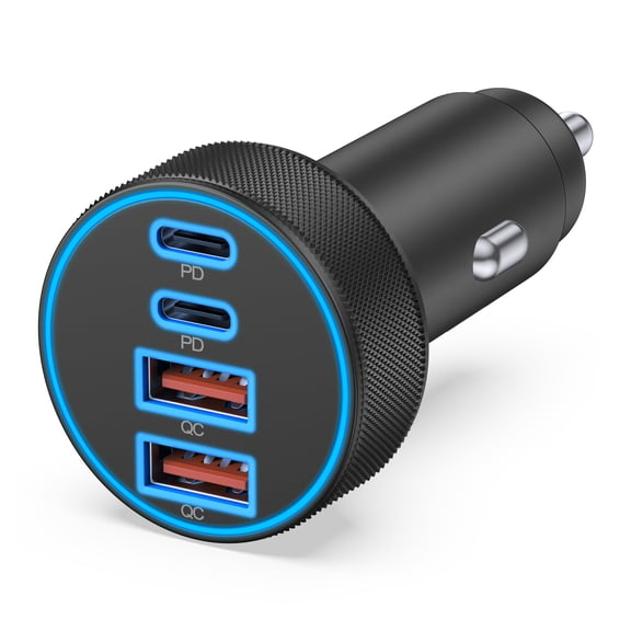 LujingZ 4 in 1 USB C Car Charger 4-Port 90W Super Fast Charging Cigarette Lighter Adapter Dual 45W USBC USB-A Multiport Phone Charger Compatible with iPhone iPad Galaxy Tablet