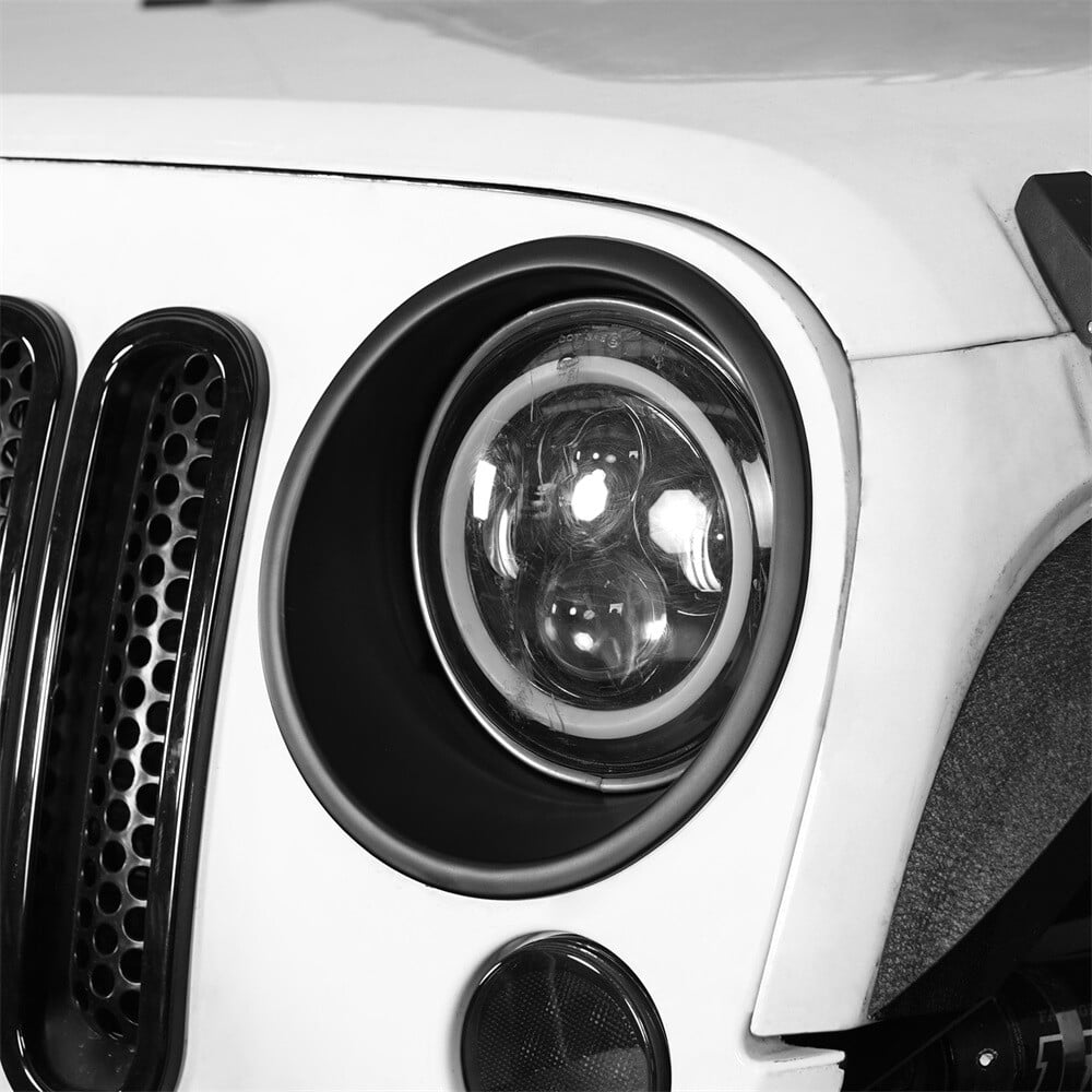 2Pcs Matte Black Front Headlight Round Cover Bezels For Jeep Wrangler JK 07-15