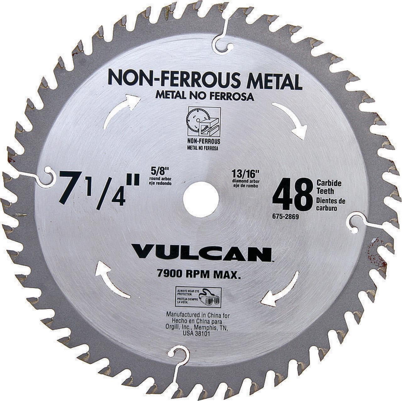 Vulcan 410761OR Circular Saw Blade, 71/4 in Dia, 48 Teeth, 5/8 in