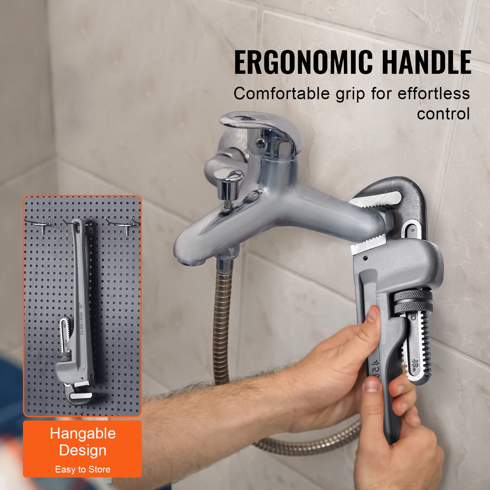 KFFKFF 18" Aluminum Pipe Wrench, Adjustable for Plumbing, with Durable Jaw & Comfort Grip, Lightweight, Portable with a Design to Hang, Ideal for Water Pipes & Auto Maintenance