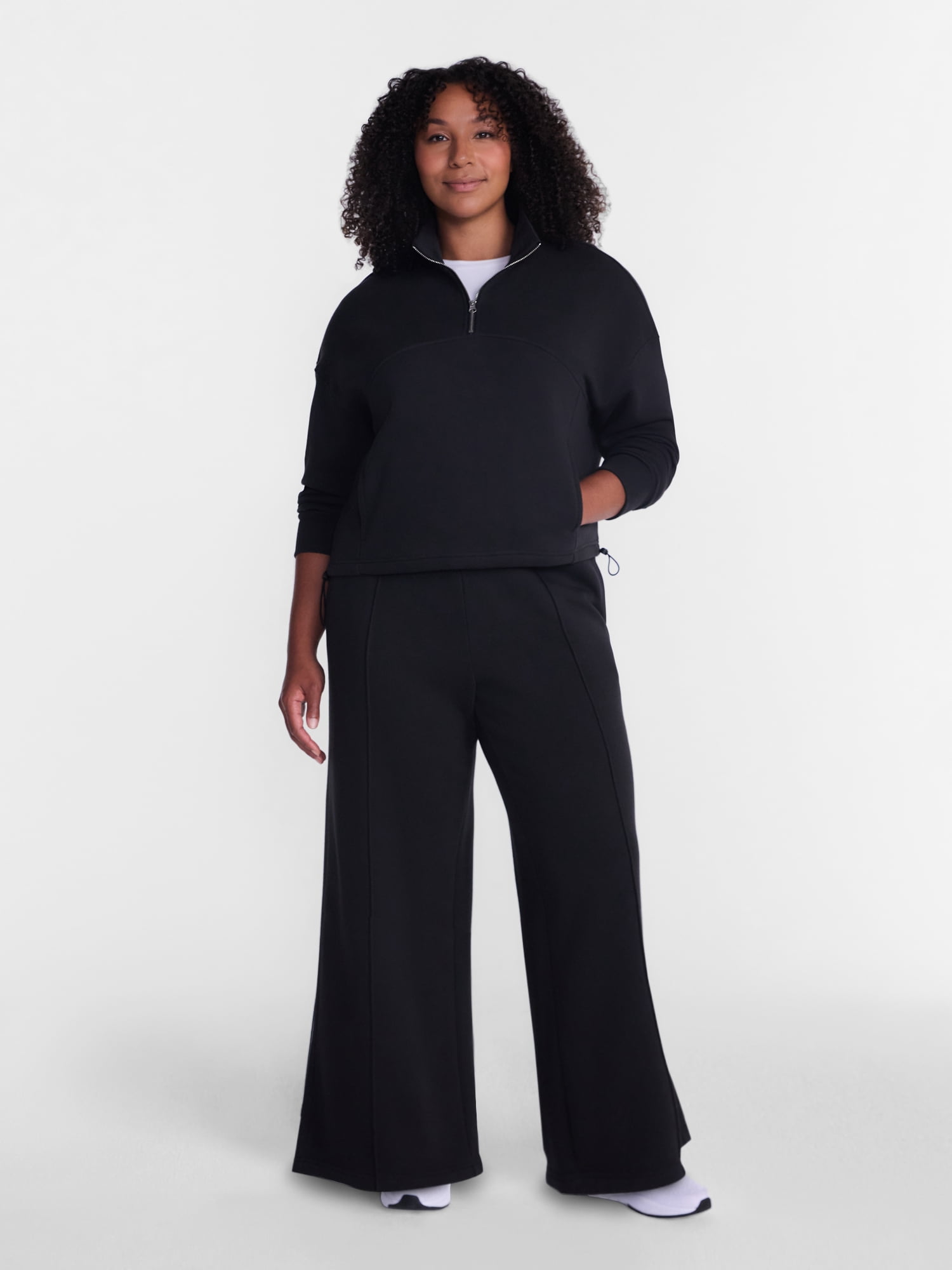 Athletic Works Women's and Women's Plus Pintuck Wide Leg Fleece Pants, 30" Inseam, Sizes XS-4X