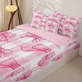 thumbnail image 3 of Homewish Kawaii Bowknot Girls Zipper Full Size Comforter Sets with Fitted Sheet and 2 Pillowcases,Pink Patchwork Geometric Plaid Zipper Bedding Set For Kids,Pink Reversible,4 Pieces, 3 of 7